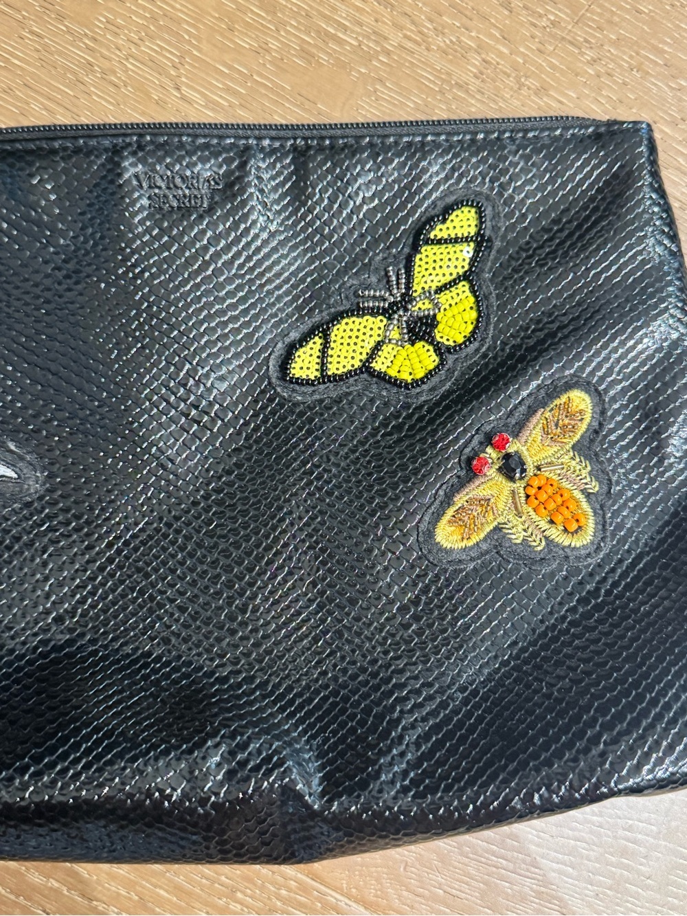 Victoria’s Secret Butterfly Embroidered Black Cosmetic Pouch Y2K - Picture 3 of 5